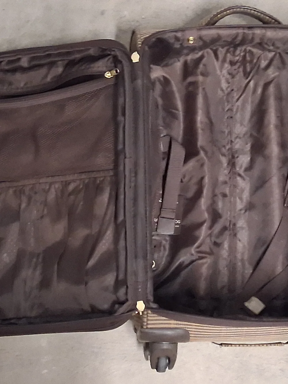 London Fog Brown Textured Upright Carry-On with Front Pocket